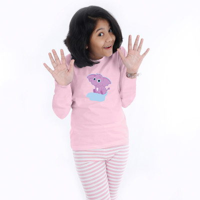 Pink Full Sleeve Girls Pyjama- Bunty